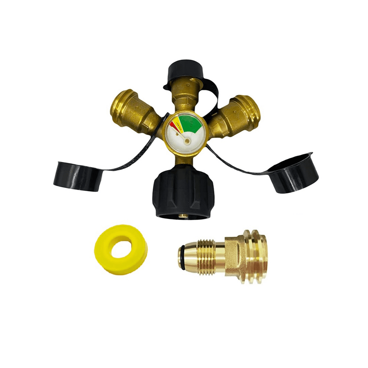 3 Way Propane Splitter / with Gauge and ShutOff Valve, Propane Tank 3