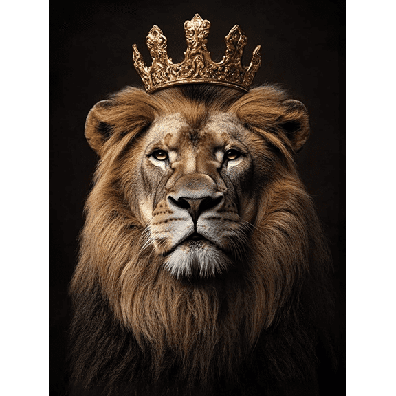 Lion with Crown Decorative Painting/Canvas Art， Perfect for Living Room， Bedroom， Office，and Gallery Wall Decor Featuring Regal Animal Portrait and Golden Crown Detail.