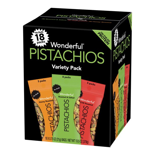Wonderful Pistachios No Shells Variety Pack, 0.75 Ounce (18 Pack