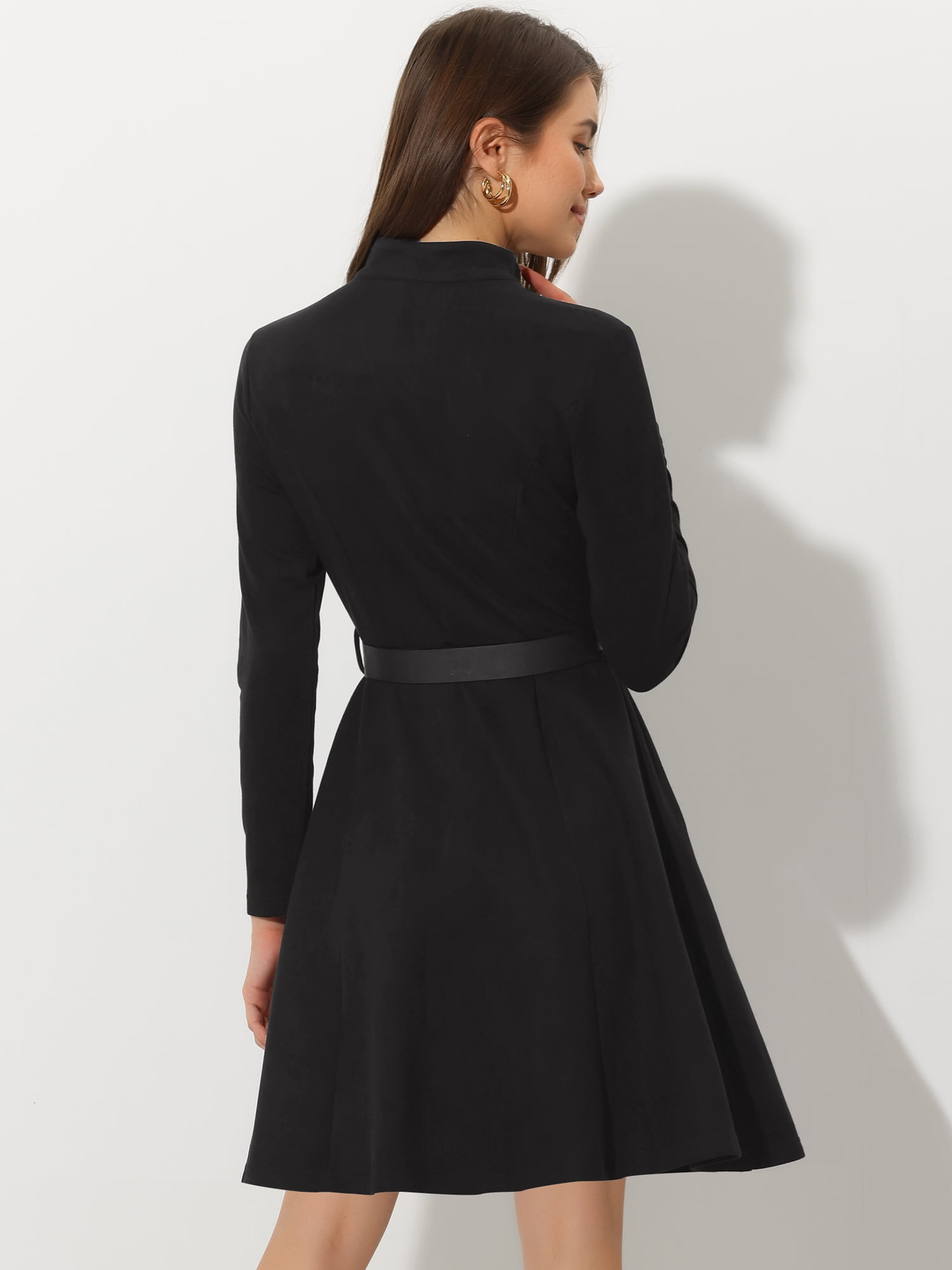 DARING DIVA Faux Suede Stand Collar Zip Up Belted Dress XL Black