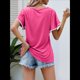 thumbnail image 5 of Blusas Verano para Mujer con Mangas Pétalos, Camisetas Encaje Crochet con Cuello Redondo, Camisetas Casuales Holgadas Color Sólido, Camisetas Básicas Tipo Túnica. Rosa Roja S, 5 of 10