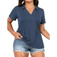 thumbnail image 3 of Plus Size Shirts for Women 5X Cute Short Sleeve Collared Tees Loose Fit Casual V Neck Polo Tops Navy Blue, 3 of 6