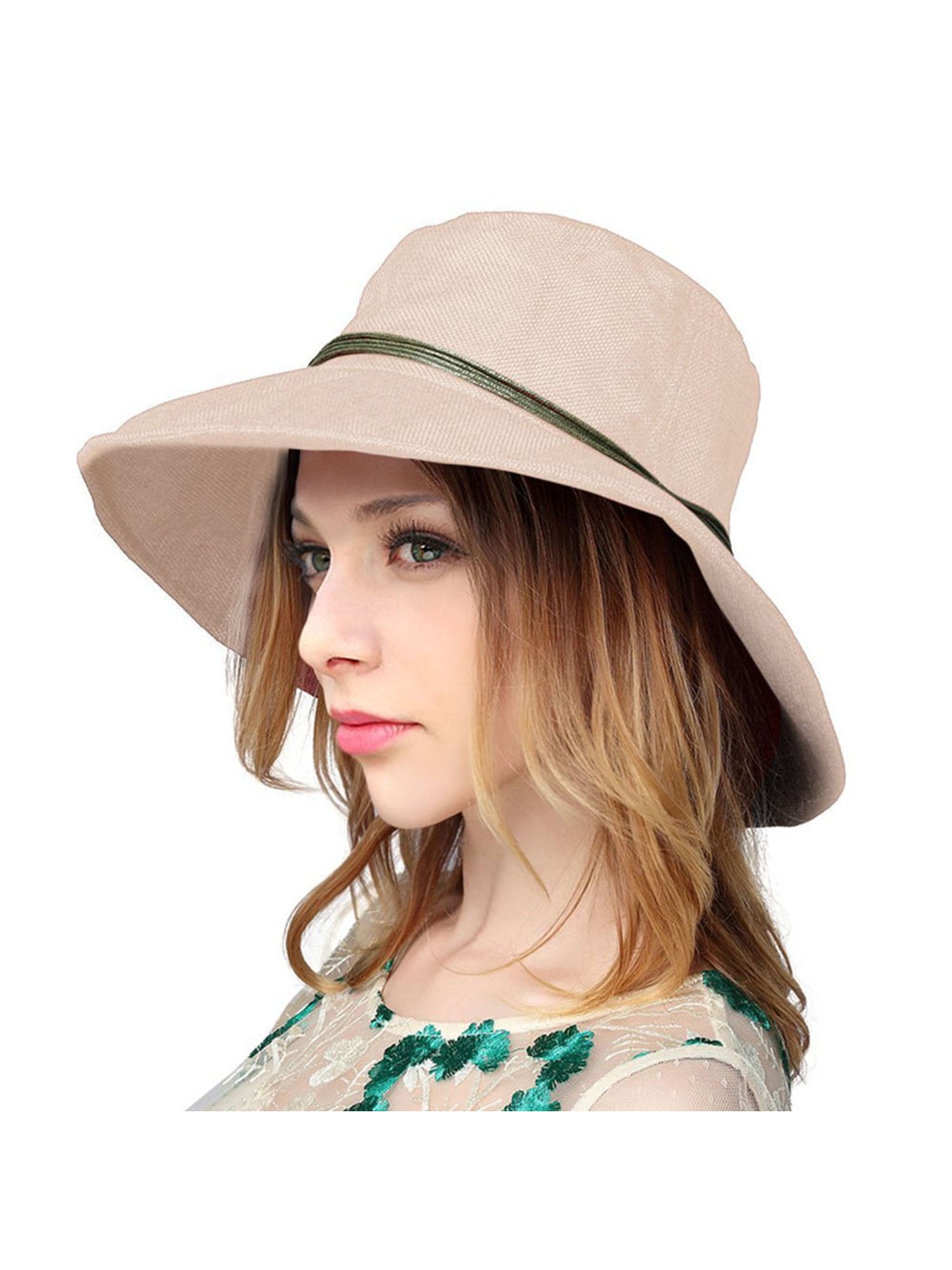 Young Love YoungLove Women's Summer Linen Bucket Sun Hat with Wooden Bead, Beige