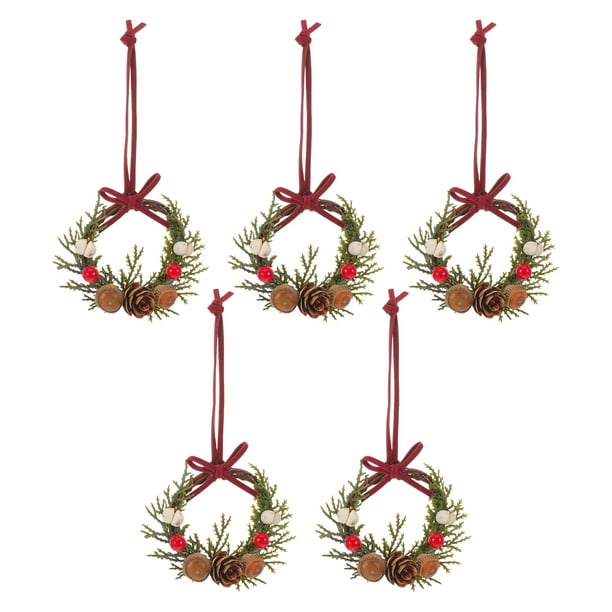 5 mini coronas navideñas artificiales para puerta de entrada, decoraciones navideñas colgantes, pequeñas coronas navideñas para ventanas, decoración de escenas en miniatura para casas de muñecas.