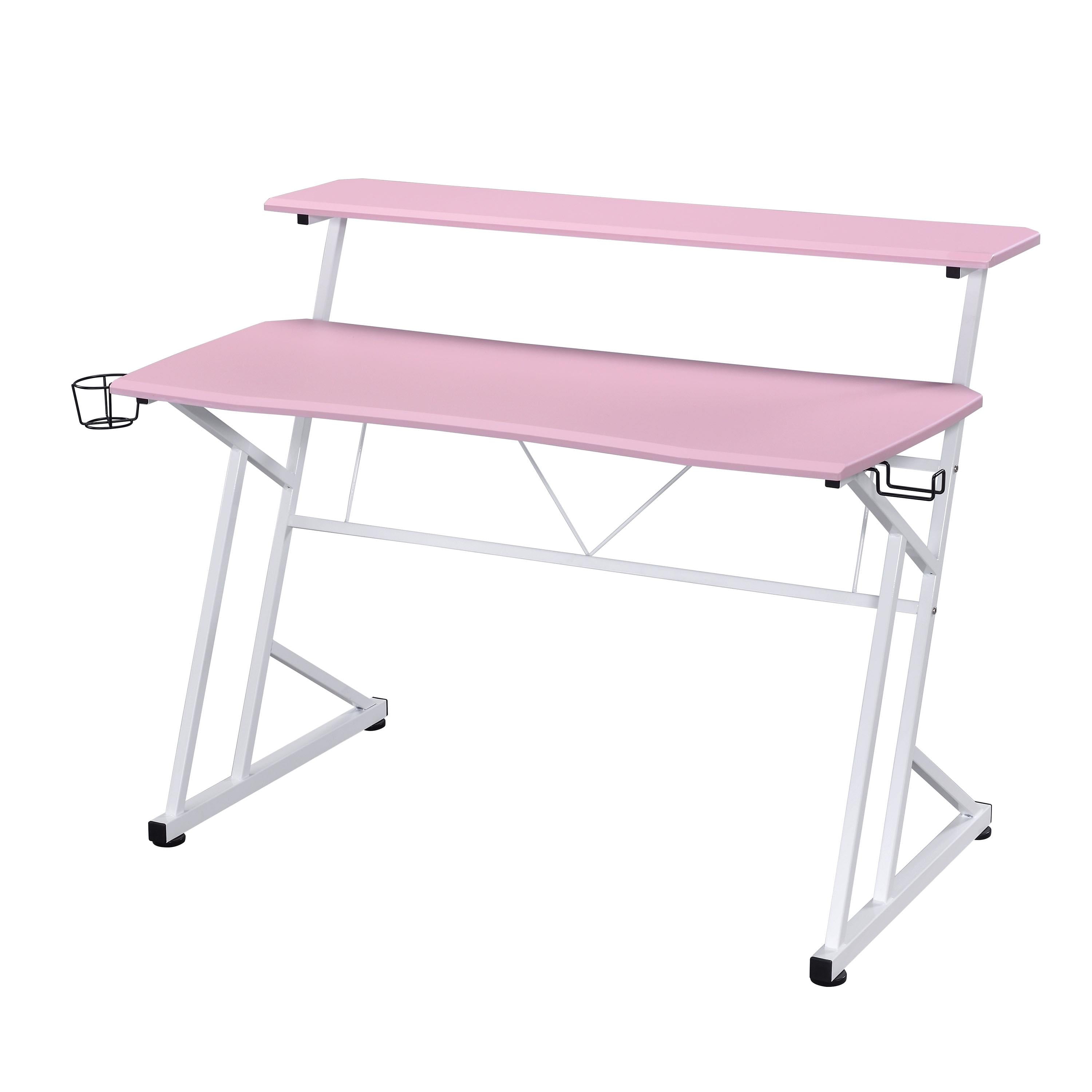 Techni Sport Computer Gaming Desk with Shelves Pink