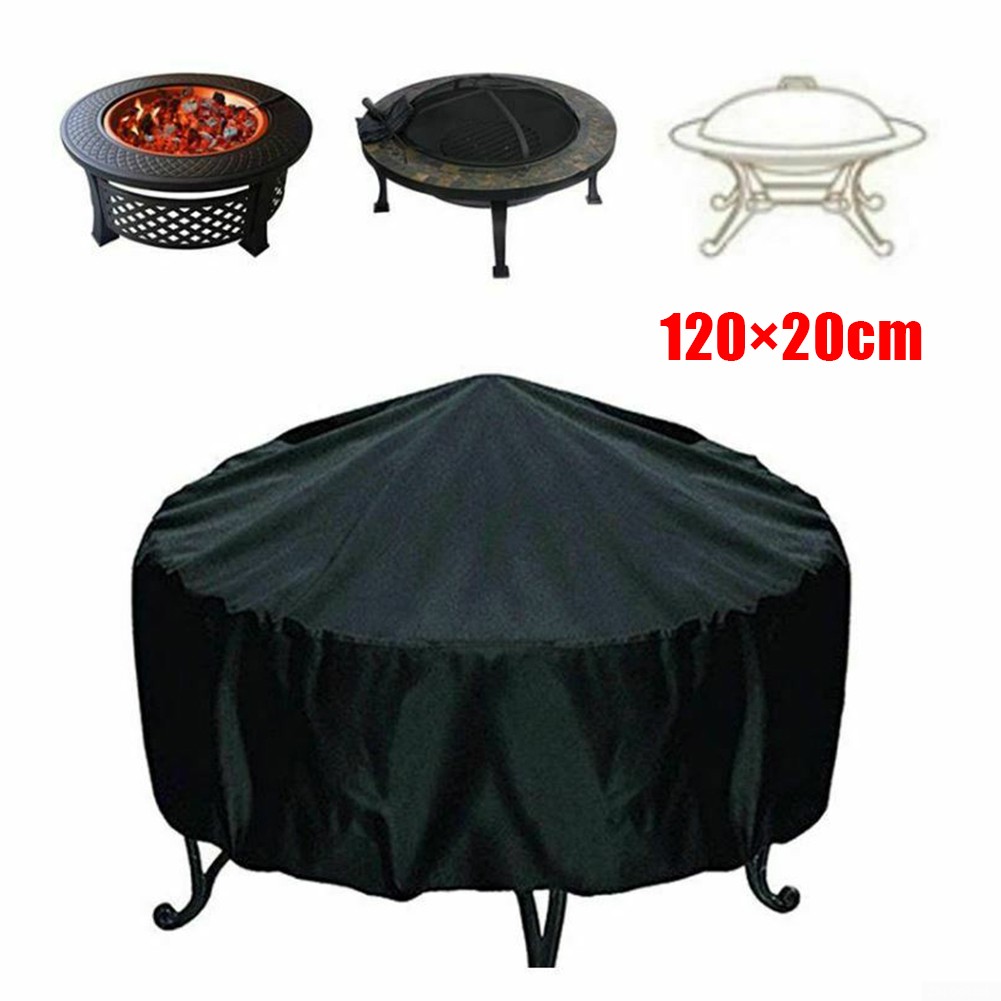 Round Fire Pit Cover BBQ Cover Yard Black Round Fire Pit Cover