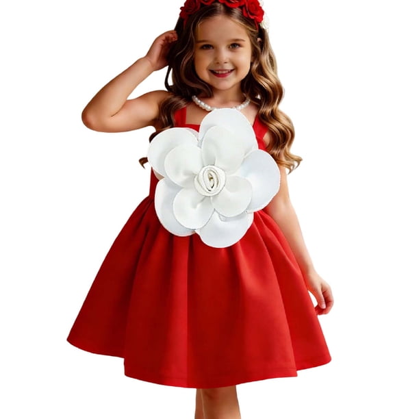 Faldas Plisadas para Niñas Color Sólido de Moda Y Cómodo Tridimensional Floral Embellecido sin Mangas Falda Hinchada