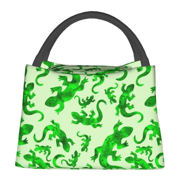 Easygdp Green Lizard Bolsa de Almuerzo Insulada Reutilizable, Bolsa de Mano y Bandolera para Oficina, Trabajo, Viajes