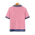 thumbnail image 4 of Women's Short Sleeve Shirts with Denim Collar Cuffs Buttons Decor V-Neck Tops Dressy Casual Office Outfits Pink L, 4 of 5
