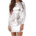 thumbnail image 4 of FRSASU Metallic Bodycon Dress for Women Stretchy Long Sleeve Crew Neck Shiny formal Dresses for Party Club White, 4 of 7
