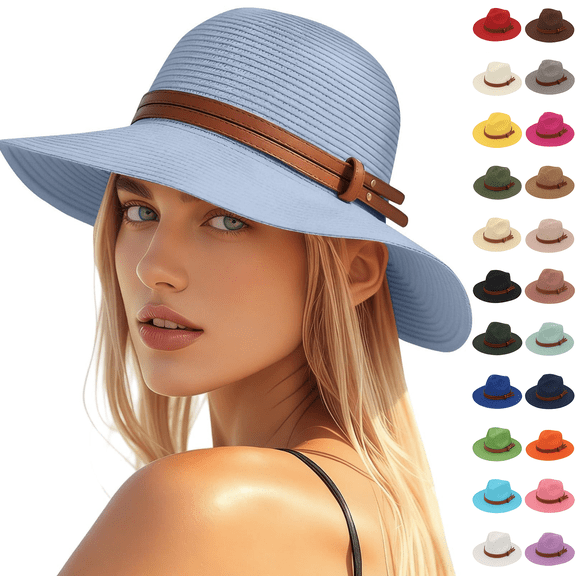 HuangHuanChen Sun Hats For Women Summer UPF 50 UV Protection Sun Hat Wide Brim Packable Foldable Bucket Hat Garden Sunhat for Women Beach Hat for Travel Holiday Blue One Size