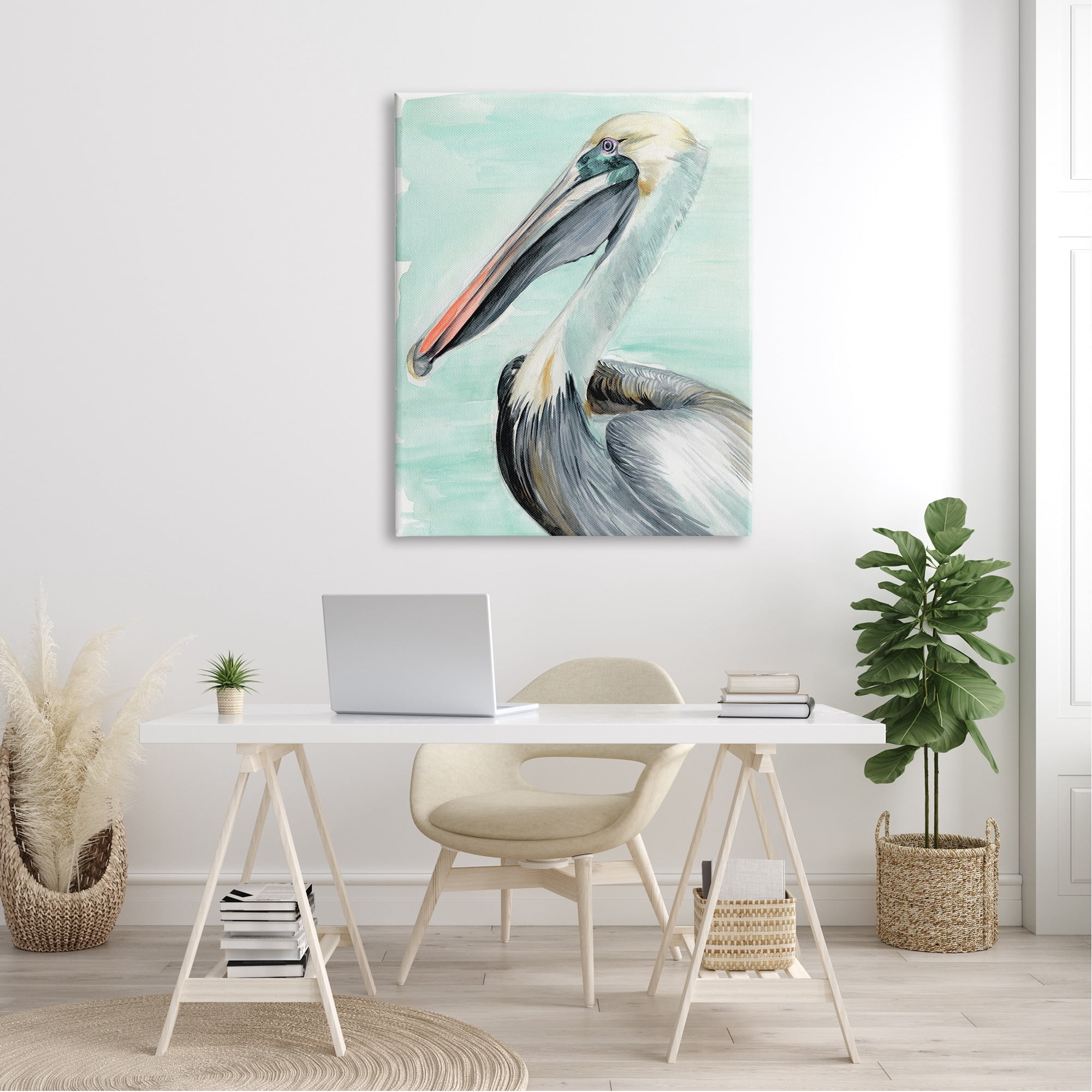 Stupell Industries Coastal Pelican Bird Watching Turquoise Ocean Portrait, 36 x 48, Design by Jennifer Paxton Parker