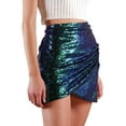 thumbnail image 2 of vigerkar Womens Short Ruched Tulip Hem Body Con Sequin Club Pencil Mini Skirt Green, L, 2 of 7