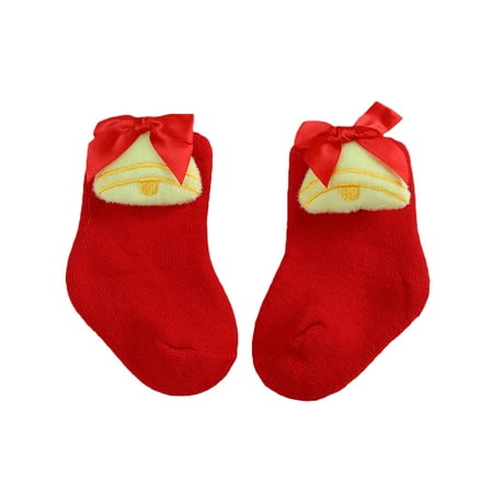

Baby Christmas Socks Unisex Cute 3D Plush Santa Elk Bells Doll Gift Box Red Cotton Socks