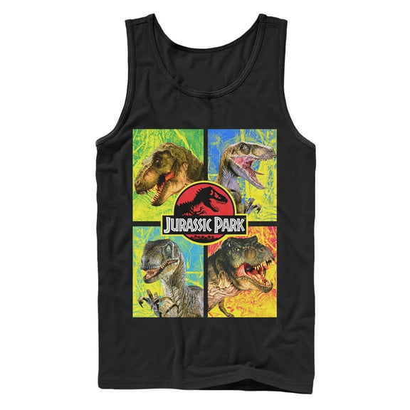 Men's Jurassic Park T. Rex and Velociraptor  Tank Top Black Medium