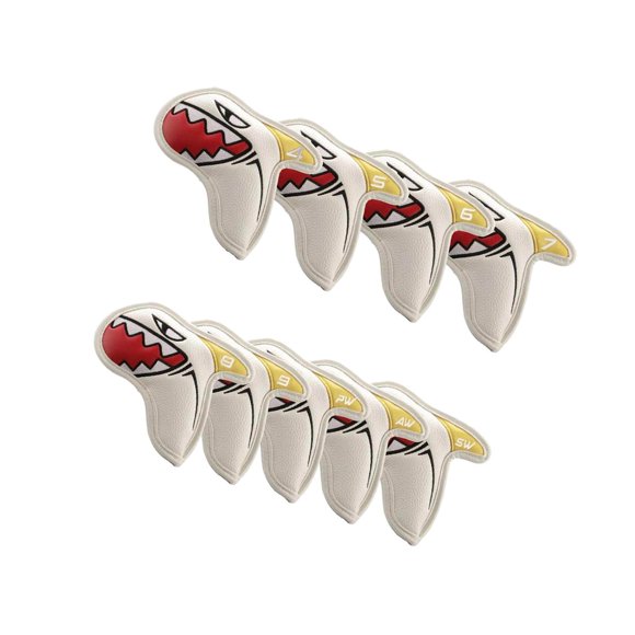 Xingzhi 9x Shark Golf Iron Head Covers Leather PU Golf Club Headcovers White
