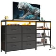 thumbnail image 6 of Toogaho Storage Cabinet with Shelves and 6 Fabric Drawers, Storage Organizer with Charging Station and LED Lights, Black, 6 of 9