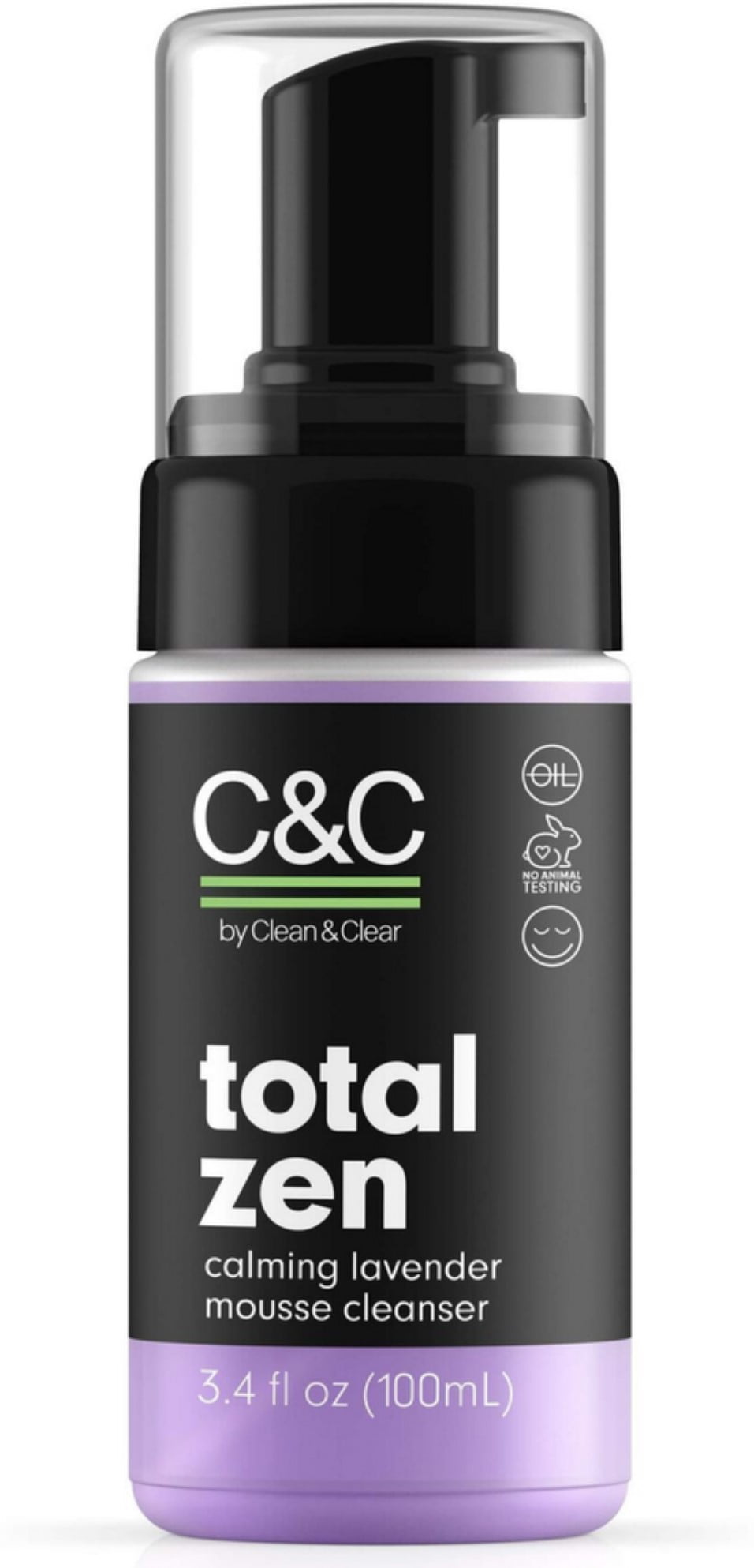 C&C by Clean & Clear Total Zen Calming Lavender Mousse Cleanser to Remove Dirt, Relaxing Oil-Free Face Wash for Sensitiv