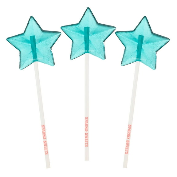 Sparko Sweets Blue Star Lollipops, Blue Raspberry Flavor, 2" Diameter, 24 Handcrafted Lollipops, 1.5 Pounds