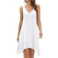 thumbnail image 1 of Women Irregular Hem V Neck Sleeveless Solid Color Beach Mini Dress, 1 of 3