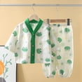 thumbnail image 2 of Splozh Summer Pjs for Girls 1-16 Years Girls' Summer Pajama Set Long Sleeve Tops Pants Air Conditioning Set,Green,18-24 Months, 2 of 4
