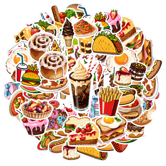 35pcs Cartoon Food Stickers Snack Pack Food Stickers Kids Stickers for Suitcase Laptop Guitar
