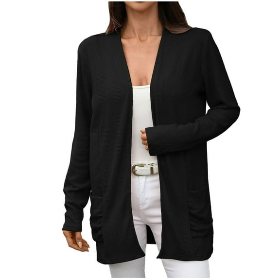 GuangCheng Womens Knitted Cardigans Open Front Long Sleeve Trendy Dressy Lightweight Fall Sweaters with Pockets