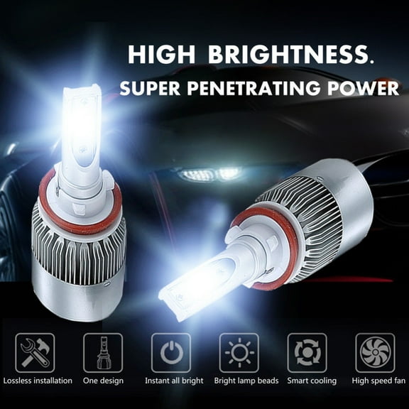 SPRING PARK 2Pcs H8 H9 H11 1200W 6000K Super Bright LED Light Car Vehicle Headlight Bulb