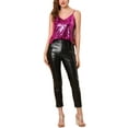 thumbnail image 2 of DARING DIVA Women's Sequin Sparkle Glitter Crop Cami Top S Fushsia Gold, 2 of 7