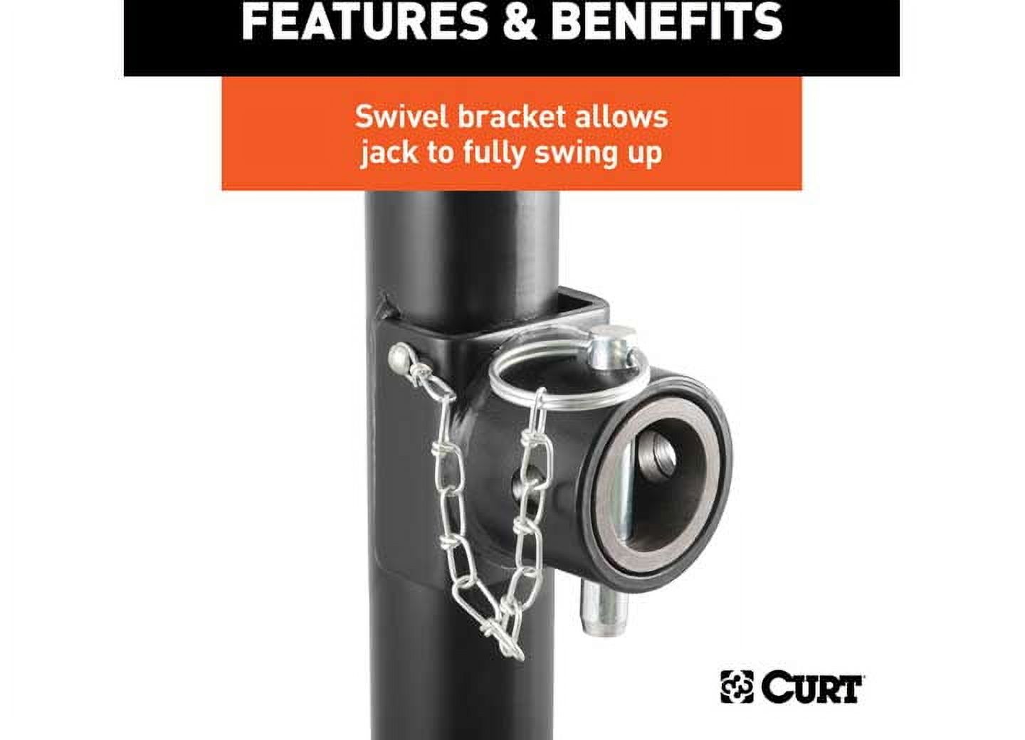 Curt 25005 Pipe-Mount Swivel Trailer Jack w/Side Handle 5,000lb 15" Travel