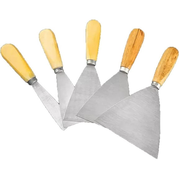 Gamvdout 5 Pieces Wood Handle Putty Knife Set Knife Stainless Steel Filling Knife Putty Drywall Joint Knife Wallpaper Scraper Included 1" 2" 3" 4" 5"