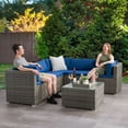 thumbnail image 4 of CorLiving Parksville 6-Piece Resin Wicker Rattand and Galvanized Steel Patio Sectional Set with Cushions and Square Coffee Table, Expandable, Outdoor Conversation Set, 4 of 9