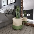 thumbnail image 5 of LR Home Woven Round Jute 19" Storage Basket with Handles, Green/White Stripe, 5 of 8