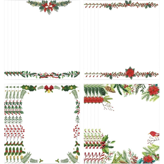 Christmas Stationery Paper 60pcs Merry Christmas Letter Writing Notepaper Holiday Letterhead Sheet for Notes Greeting Cards Invitations Office School Printing (Red)