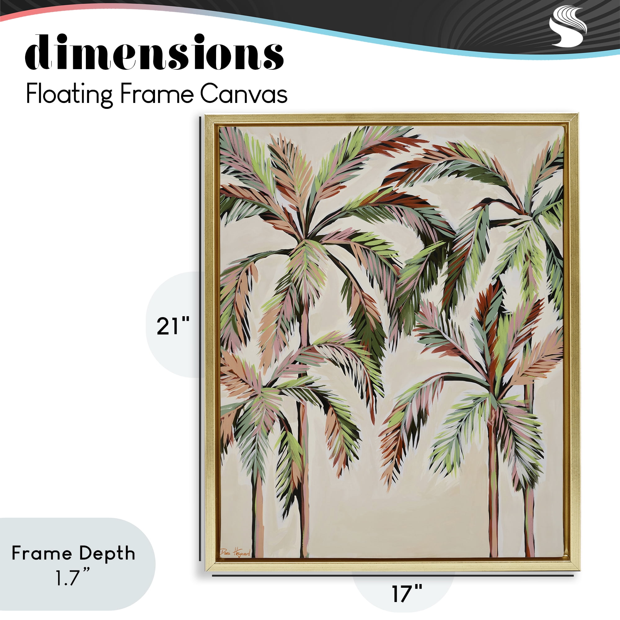 Stupell Industries Blushing Palm Tree Canopy Gold Framed Floater Canvas Wall Art, design by Dani Heyward