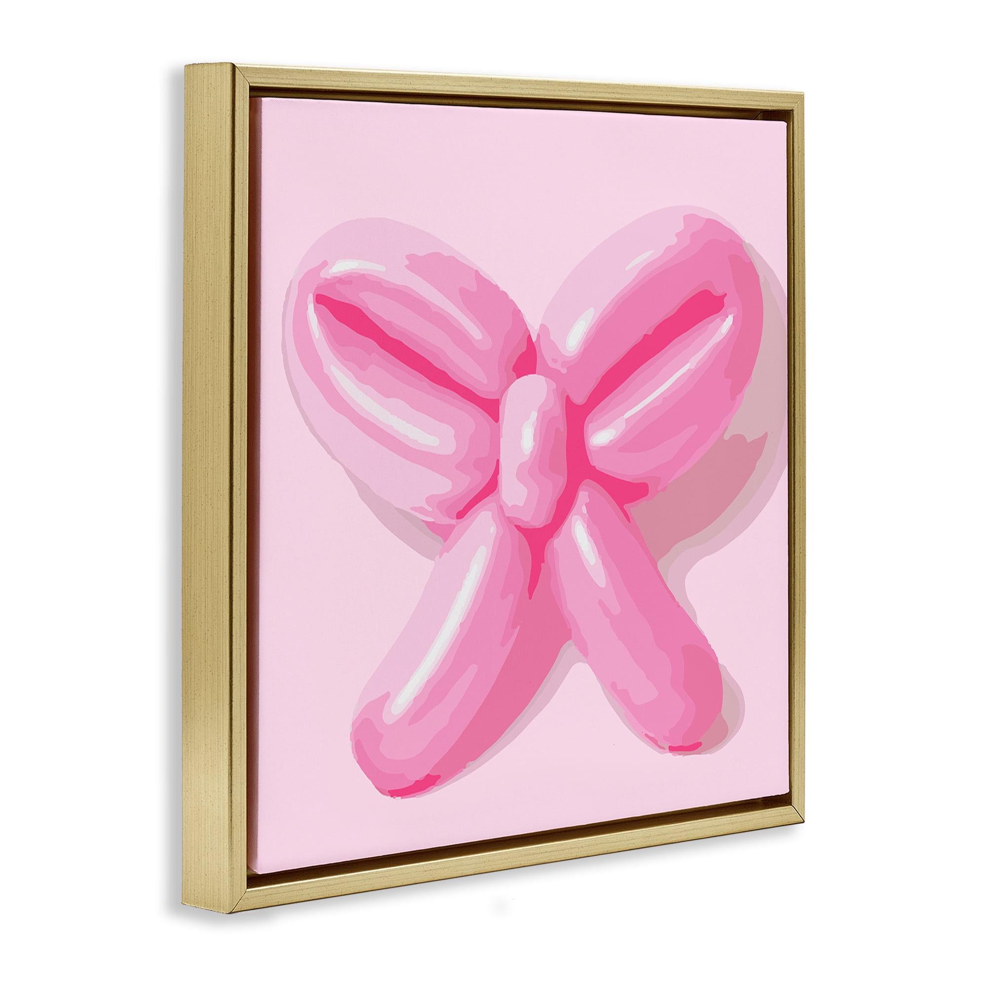 Stupell Industries Pink Balloon Bow Abstract Painting Gold Floater Framed Canvas Art Print Wall Art, 25 x 25