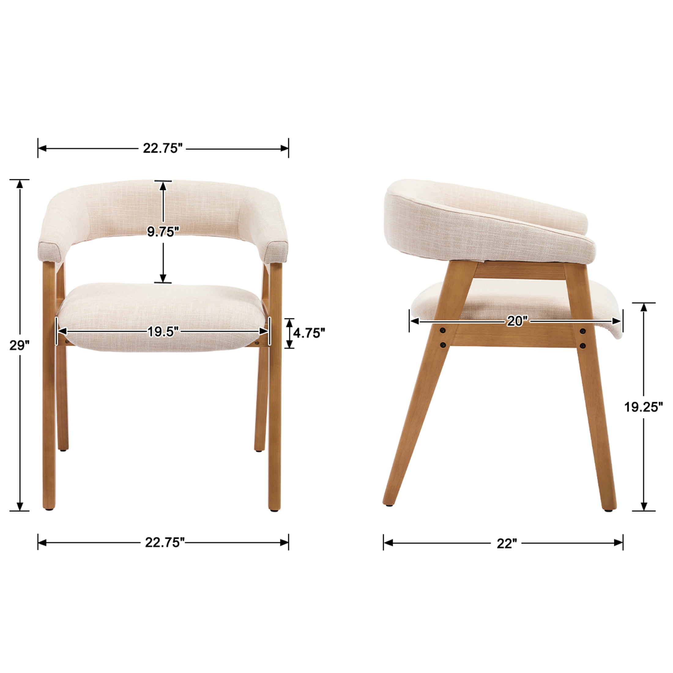 Guyou Modern Dining Chairs Set of 2, Linen Upholstered Wooden Kitchen Side Chairs, Barrel Armchair with Curved Backrest for Dining Room Kitchen Living Room, Beige
