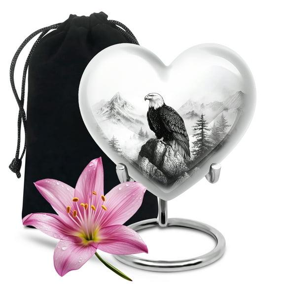 Yatskia Black and White Eagle Large Urns for Human Ashes Adult Male and Female, Funeral Urn for Adult Ashes, (Heart Large, 8 Inch)