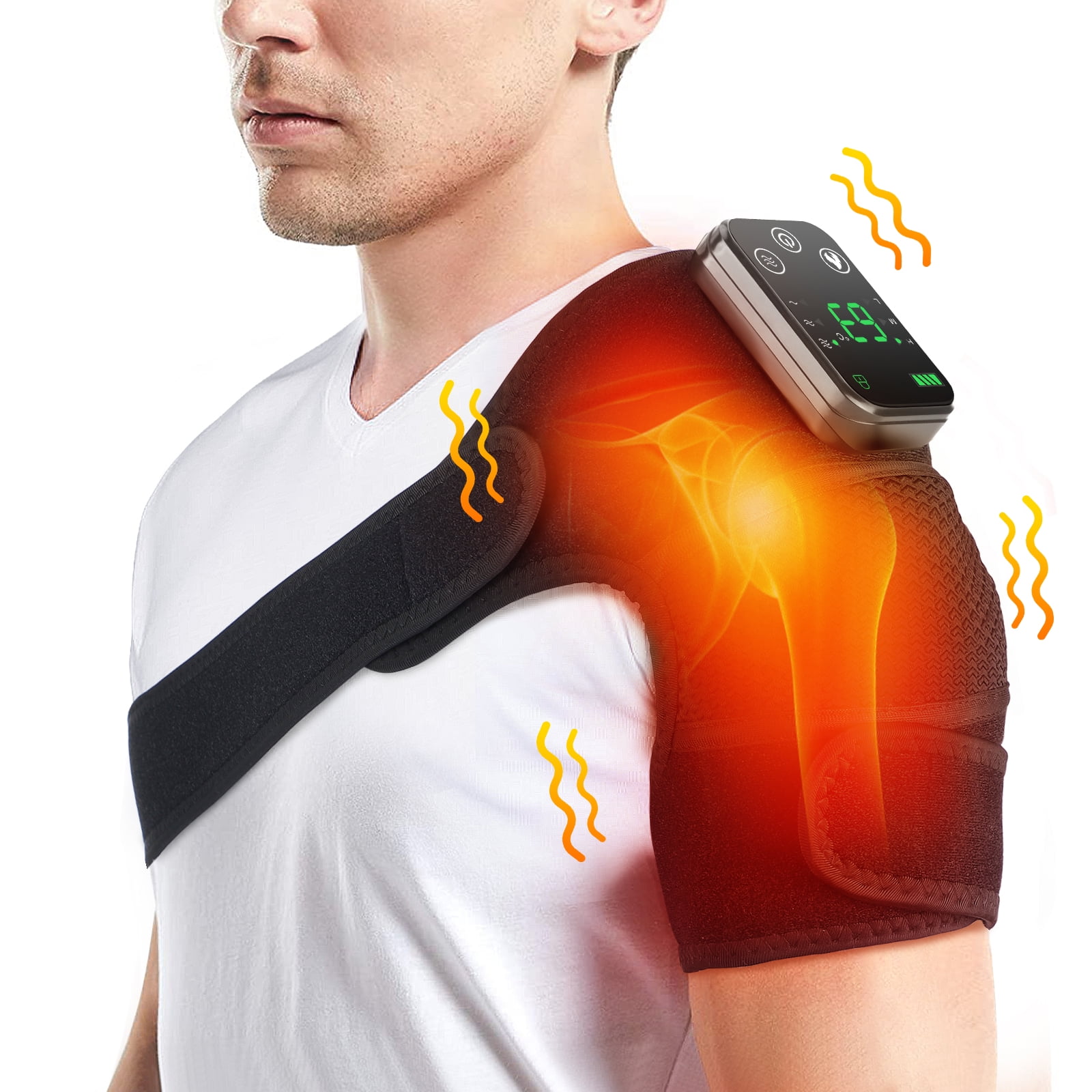 Cordless Knee Massager, Heating Pad Knee Wrap Brace, Shoulder Elbow Knee 3 in 1 Heated Vibration Massager for Stress Relief, Relax Muscle, Black, 2pcs
