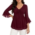 thumbnail image 2 of BLVB Sparkly Tops for Women Ruffle 3/4 Sleeve V Neck Double Layers Mesh Blouses Loose Fit Flowy Tunic Tops Spring Shirts, 2 of 7