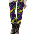 thumbnail image 6 of Feancey Womens High Waisted Mardi Gras Leggings Trendy Colorblock Striped Printed Workout Tights Buttery Soft Stretchy Tummy Control Leggings Purple XL, 6 of 7