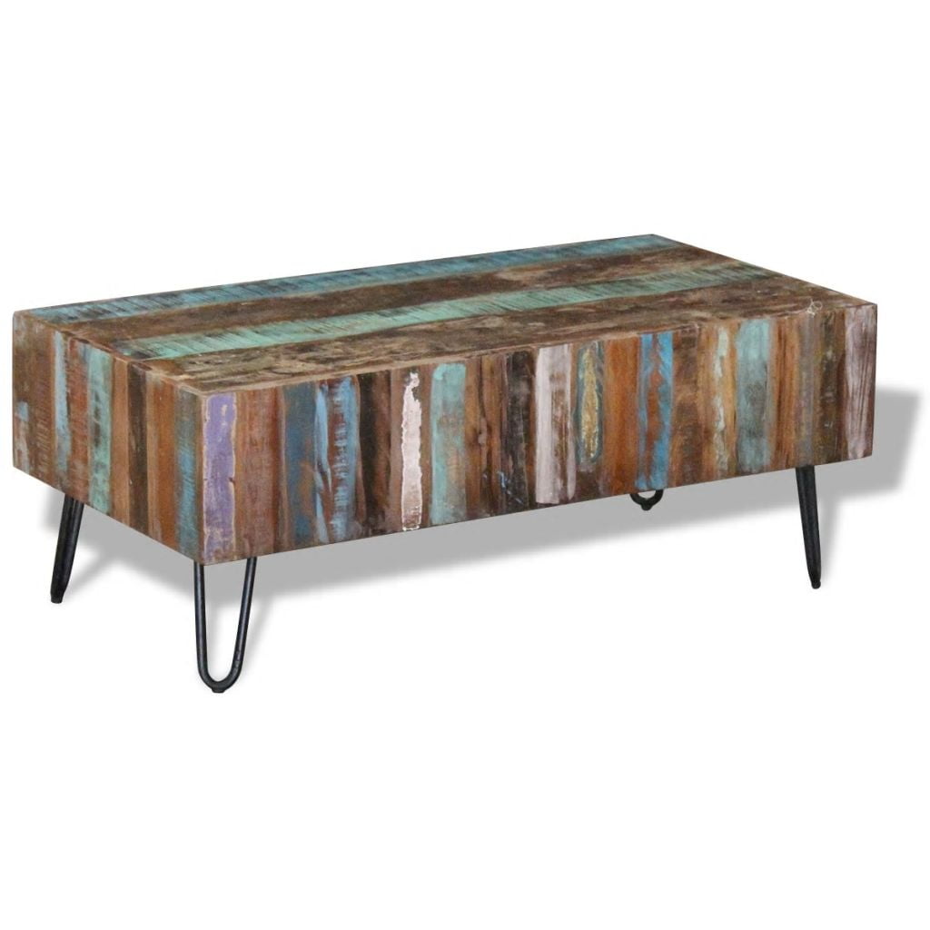 Kepooman Modern Rectangle Solid Reclaimed Wood Side End Accent Table for Bedroom Living Room, 39.4" x 19.7" x 15", Multi-color Kepooman Modern Rectangle Solid Reclaimed Wood Side End Accent Table for Bedroom Living Room, 39.4" x 19.7" x 15", Multi-color