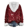 thumbnail image 2 of Aboser Red Christmas Sweaters for Women Plus Size Fuzzy Trim Shirts Vacation Party Tops Trendy Sequin Printed Sweater Loose V Neck Pullover Shirt Casual Long Sleeve Holiday Knitwear, 2 of 4