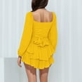 thumbnail image 4 of Blczomt Plain Dresses Women Yellow Puff Sleeve Mini Flowy Dress Double Layer Square Neck Ruffle Dresses, 4 of 7
