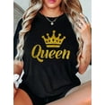 thumbnail image 1 of Women's "Queen" Crown Graphic Tee - Casual & Sporty Black Round Neck Short Sleeve, Lightweight Polyester Blend, Perfect for Summer Comfort, 1 of 8