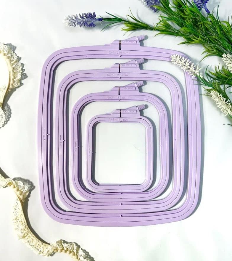 Nurge 4-Piece Square Embroidery Hoop Set, ABS Plastic, Multi-Size, Lilac