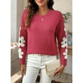 thumbnail image 3 of Ladies floral pattern round neck elegant long-sleeved off-shoulder pullover sweater, 3 of 8