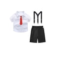 thumbnail image 5 of DJDLJWCJ Boys School Uniform Sets 4 Piece Short Sleeve White Shirt and Flat Front Shorts ，Adjustable Suspenders with Tie Red Size 11, 5 of 7