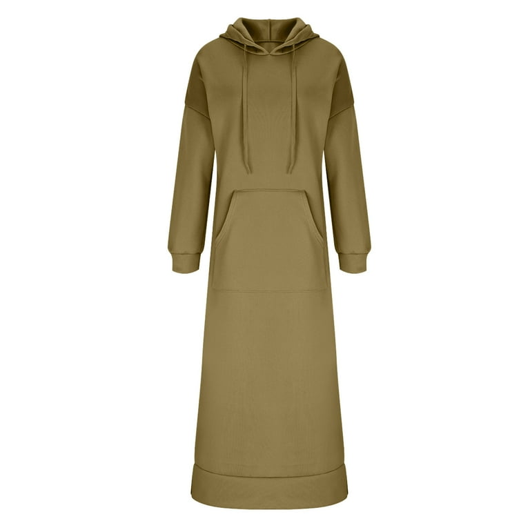 Arnsht Women's Plus Size Knit Hooded Fleece-Lined Sweatshirt Dress Casual  Fashion Spring and Autumn Solid Color Maxi Dresses Green XXL - Walmart.com