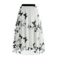 thumbnail image 3 of SWSMCLT Women's Long Skirt High Waisted Tulle Skirt Embroidered Elastic Waist Spring Pleated Tulle Mesh Flowy White Large, 3 of 4